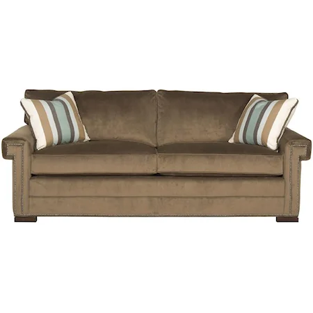 Transitional Two Cushion Sofa with Greek Key Arms